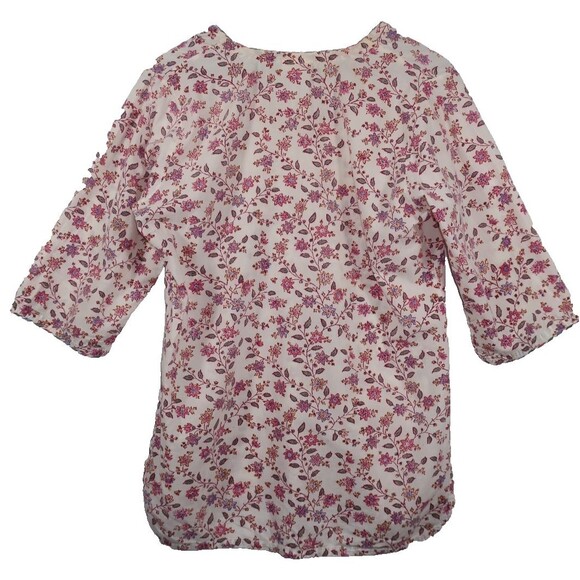 Anokhi Red Pink & White Floral Tunic Top Cotton Curved Hem Anthropologie Size S - Picture 6 of 6